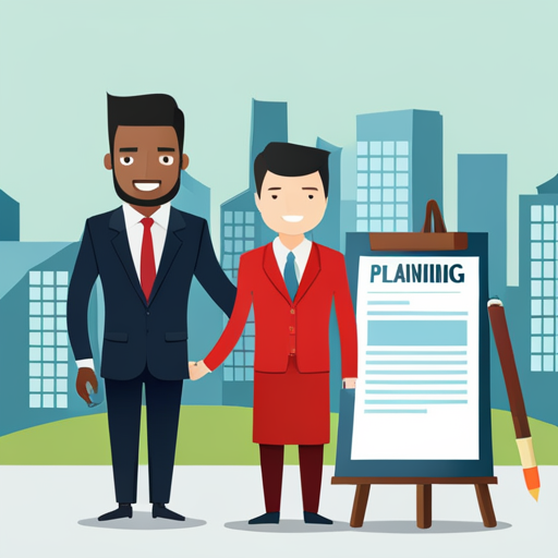 Animated Realtors next to Sign