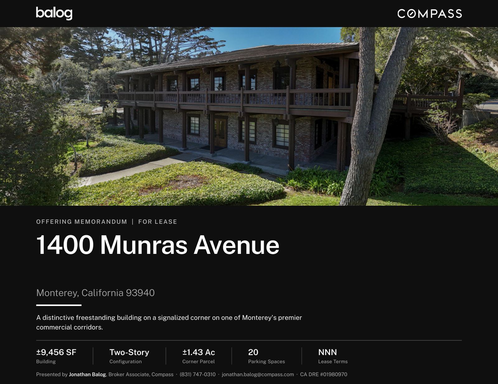 Cover page of the 1400 Munras Avenue offering memorandum