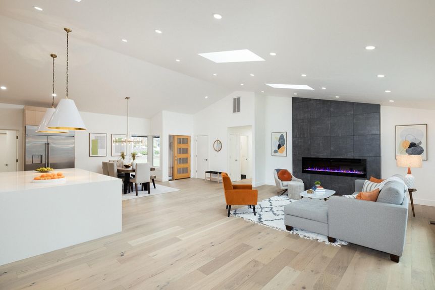 Bright and airy living room in newly renovated home for open house in Valhalla Heights, Bend, Oregon