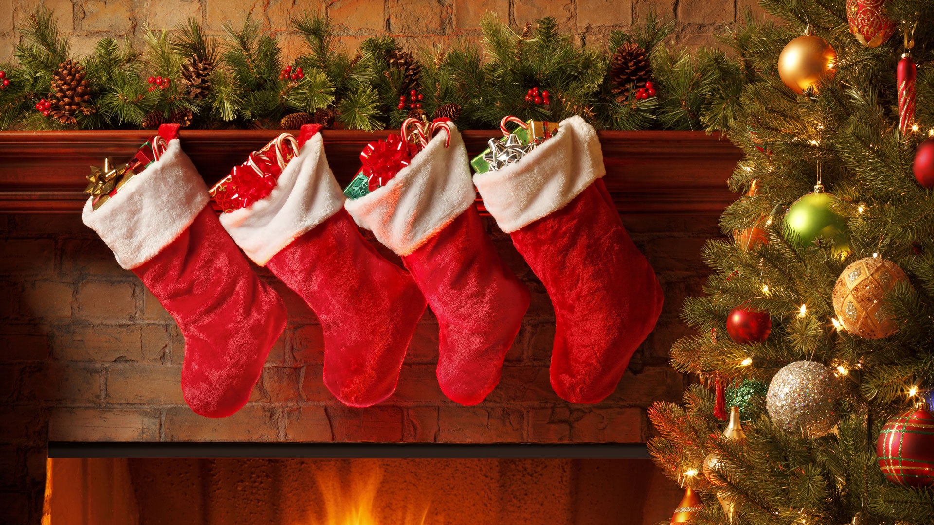 Christmas Stockings on a Fireplace Mantel