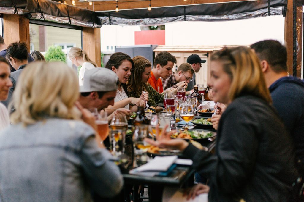 Community eating together at event