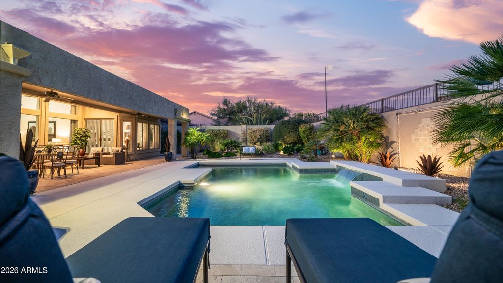 Outdoor luxury living in Mesa Arizona near Red Mountain with pool and sunset views