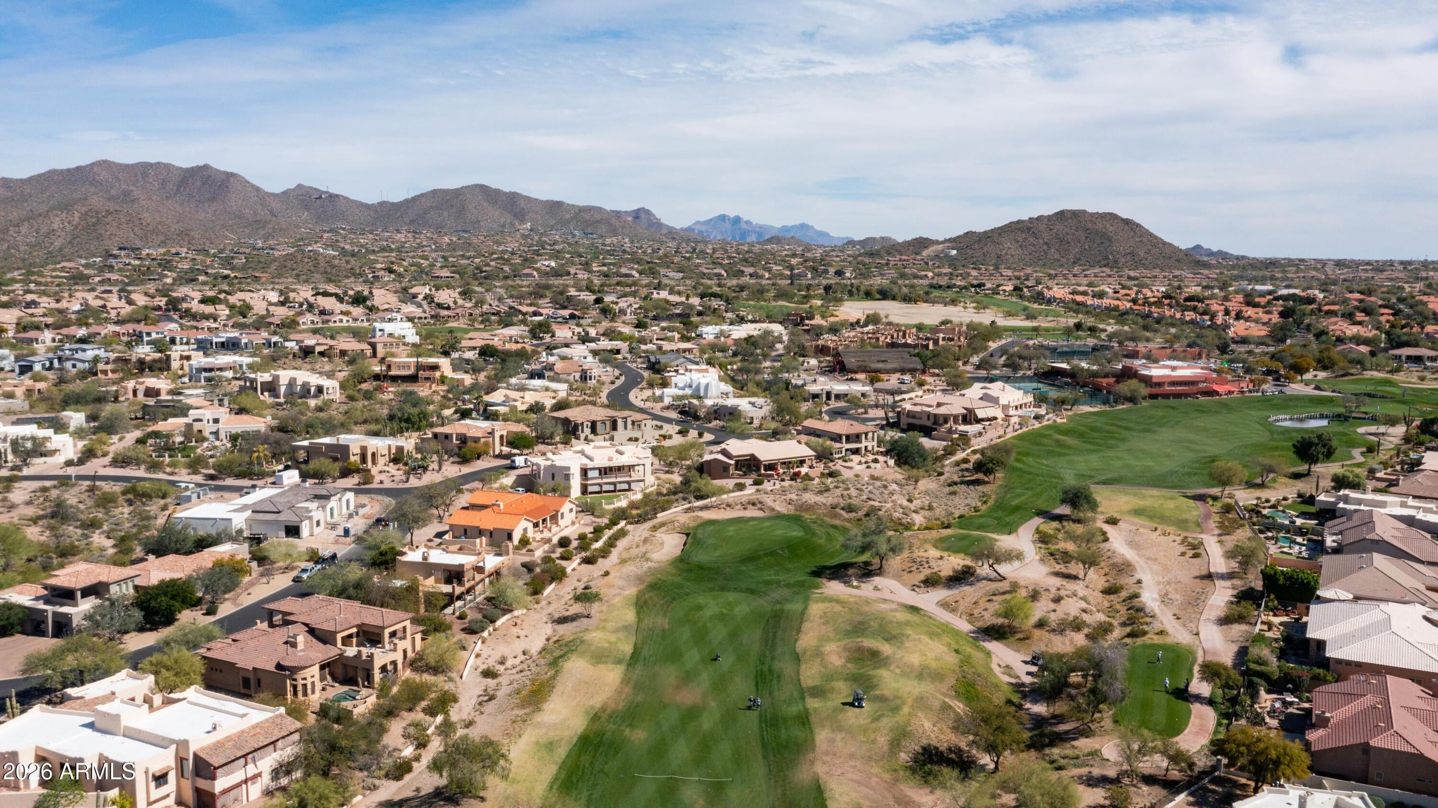 Aerial view of Las Sendas Mesa AZ showcasing luxury homes and desert mountain lifestyle