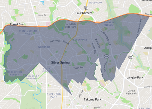 Graphic - A map outlining Silver Spring, MD