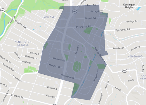 Graphic - A map outlining Kensington County, MD