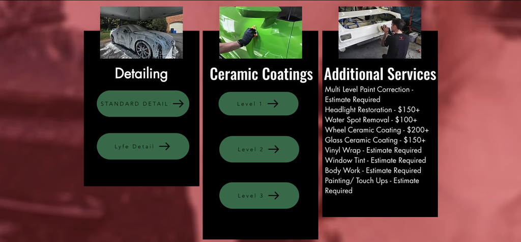 A list of services provided by Lyfe Detailing