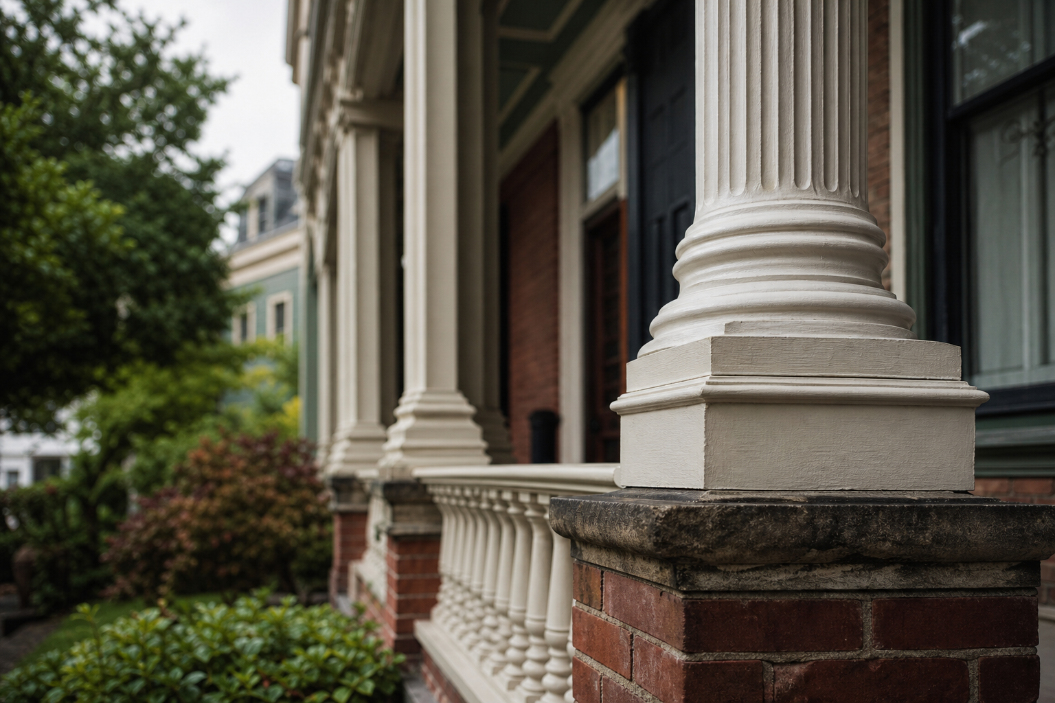 Classic multifamily building with columned porches in Providence County, Rhode Island