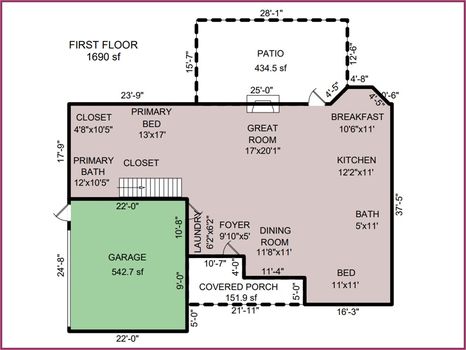 Floor Plan Level 1 – 1540 Eden Glen Drive, Dallas, NC