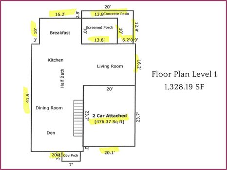 Floor Plan Level 1 – 2690 Cypress Oak Lane, Gastonia, NC