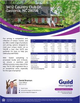 Finance Flyer - 3412 Country Club Drive, Gastonia NC - Daniel Brannon