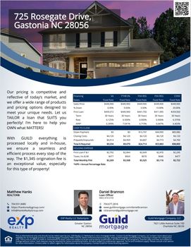 Finance Flyer - 725 Rosegate Drive, Gastonia, NC - Daniel Brannon
