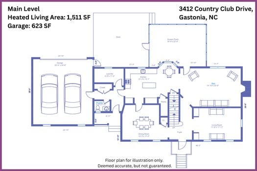Floor Plan Level 1 - 3412 Country Club Drive, Gastonia, NC