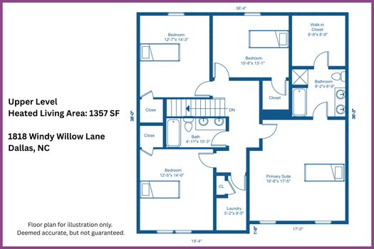 Floor Plan Upper Level - 1818 Windy Willow Lane, Dallas, NC