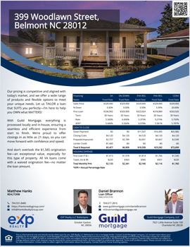 Finance Flyer - 399 Woodlawn Street, Belmont, NC