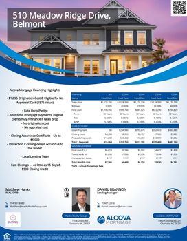 Finance Flyer - 510 Meadow Ridge Drive, Belmont, NC