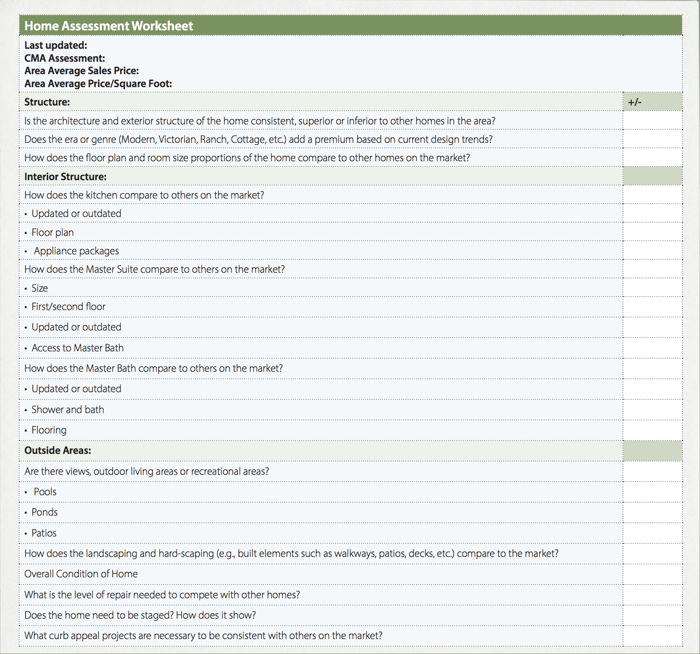 Home Value Worksheet