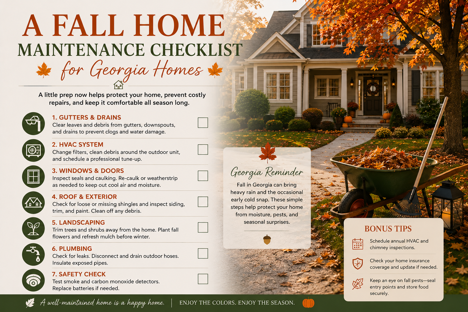 Fall Home Maintenance Checklist for Georgia | Marna Friedman