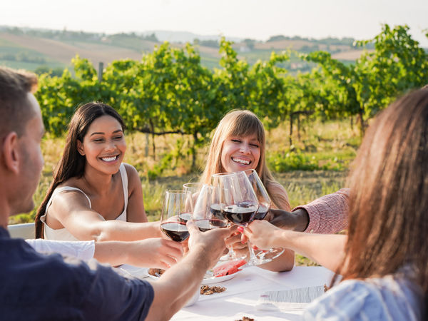 a group of people drinking wine