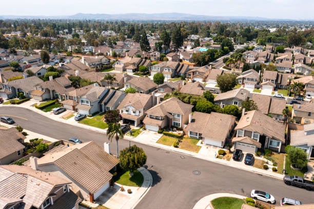 California suburbs in South Orange County from a drone point of view.