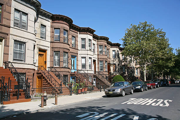 "Row house apartments in Sunset Park, Brooklyn, NY, USA."