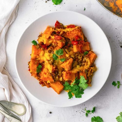 Southwest Ground Beef and Sweet Potato Skillet