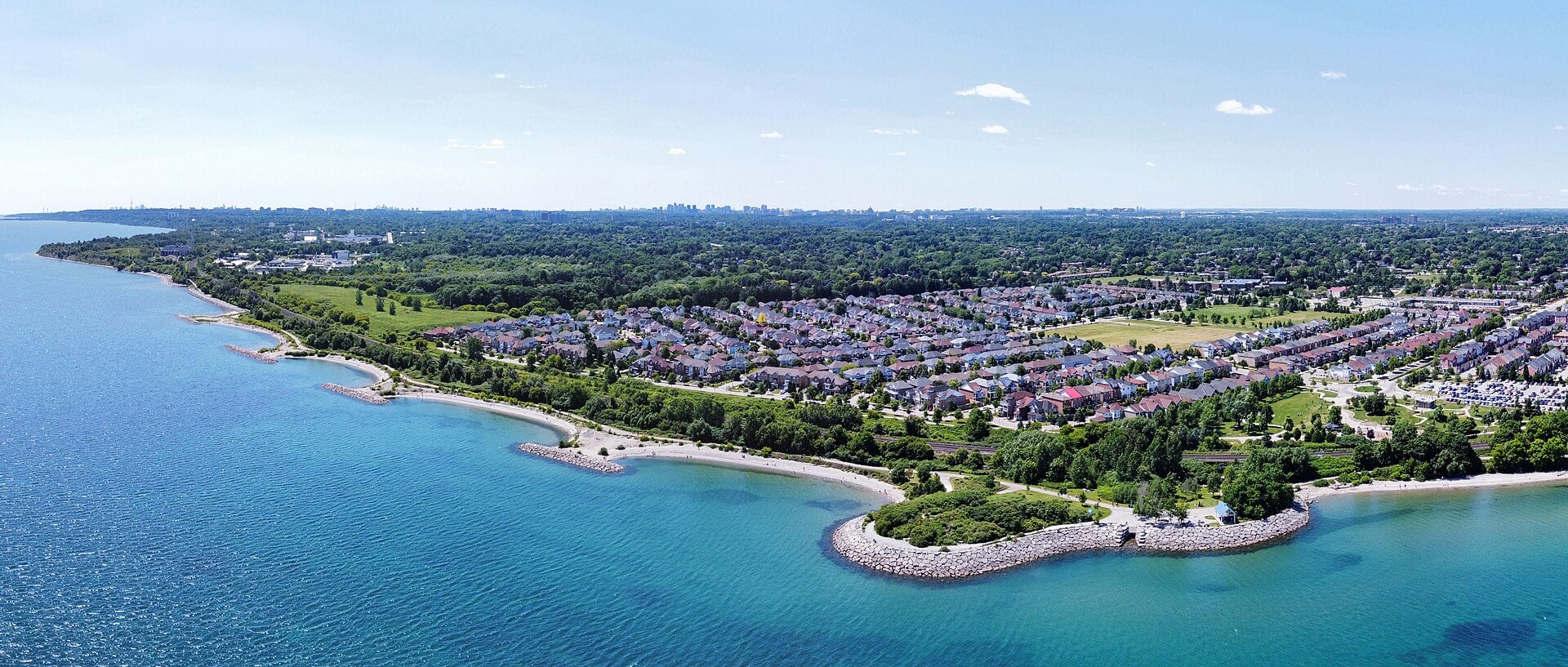 Aerial view of Centennial Scarborough, also known as Port Union, along Lake Ontario in 2024
