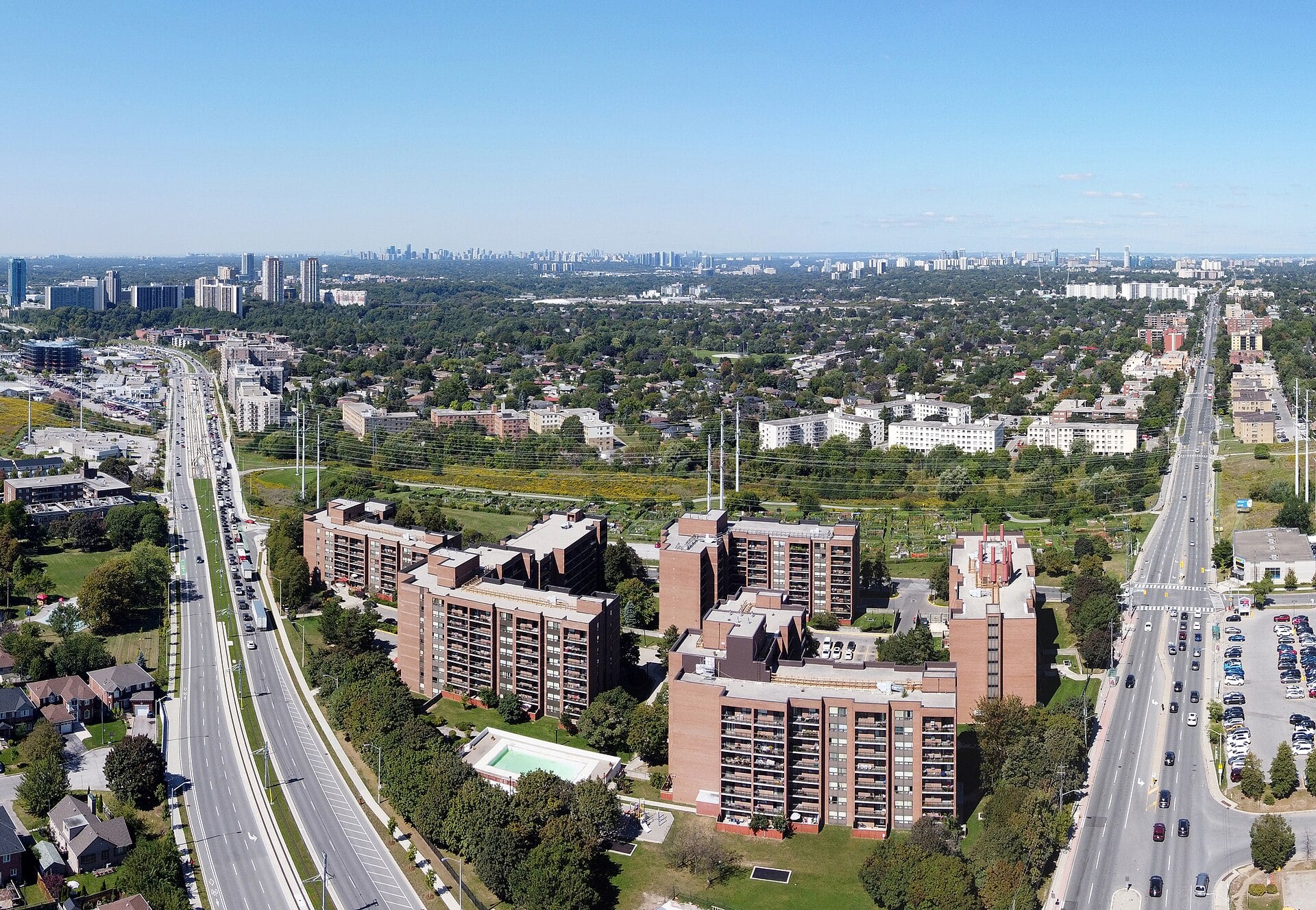 Aerial view of Victoria Village, Toronto, in 2023