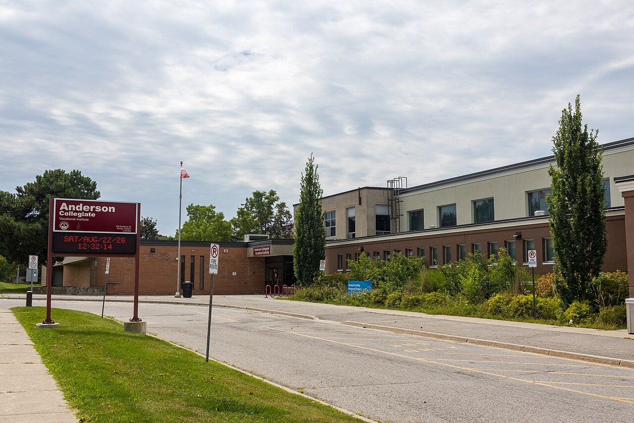 Anderson Collegiate at 400 Anderson Street beside Blue Grass Meadows in Whitby