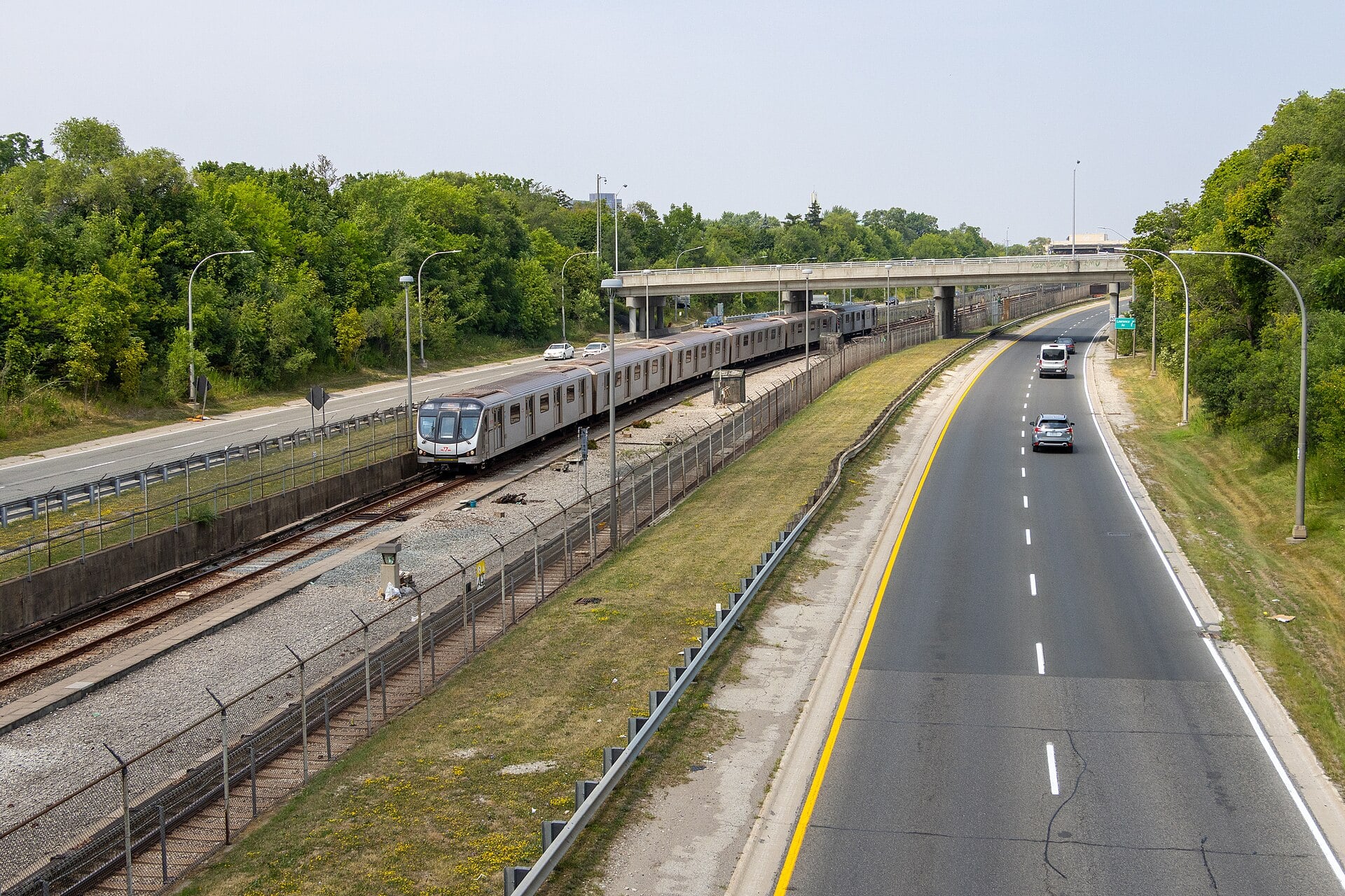 Allen Road and the TTC subway beside Yorkdale-Glen Park, viewed from Glencairn Avenue in 2025