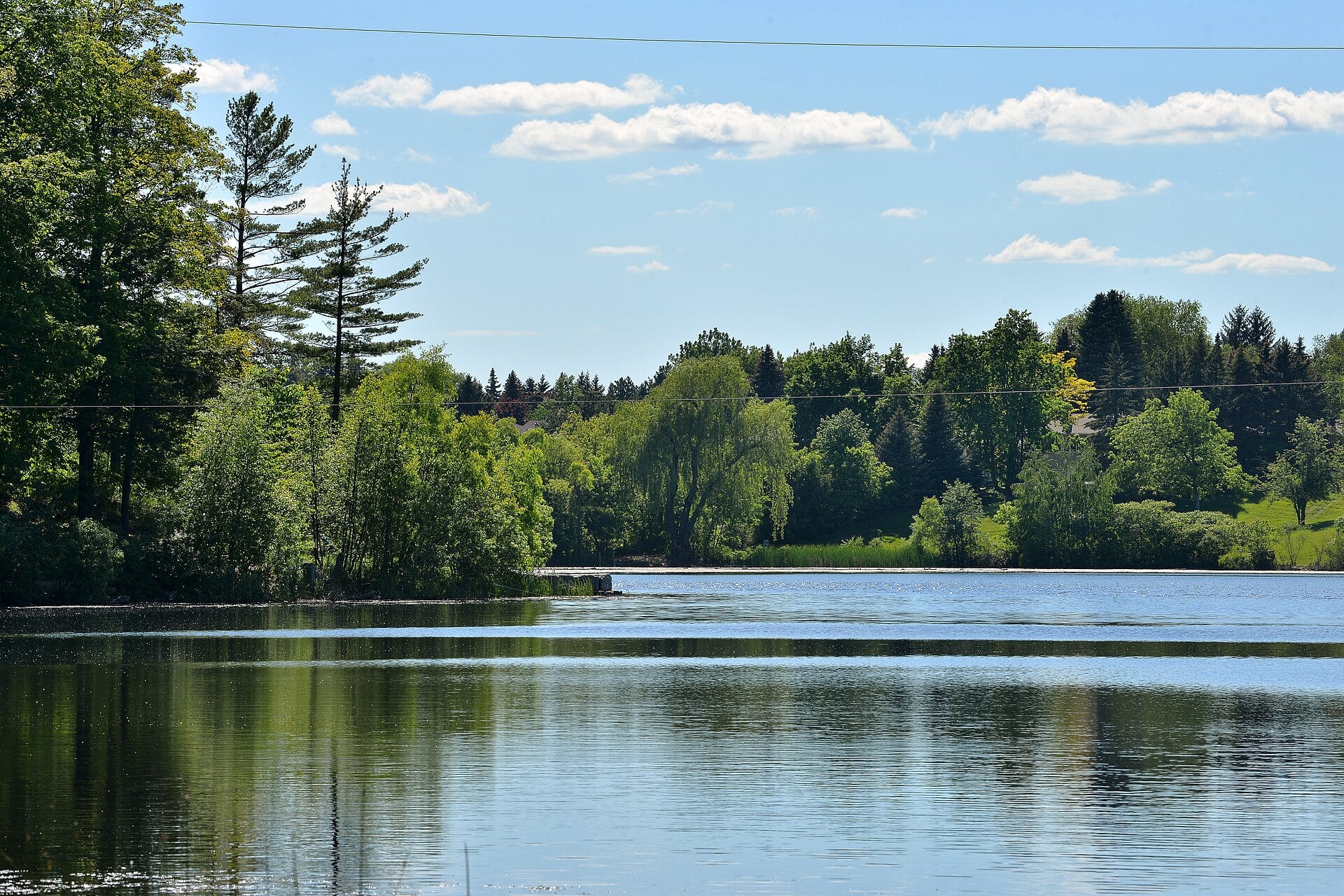 Lake and wooded shoreline at Heart Lake Conservation Area in Brampton
