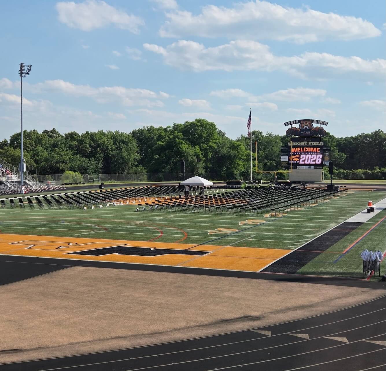 North Allegheny Tigers football stadium at Wright Field set up for the Class of 2026 graduation ceremony
