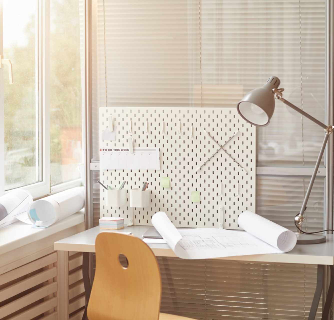 cozy home office window natural light