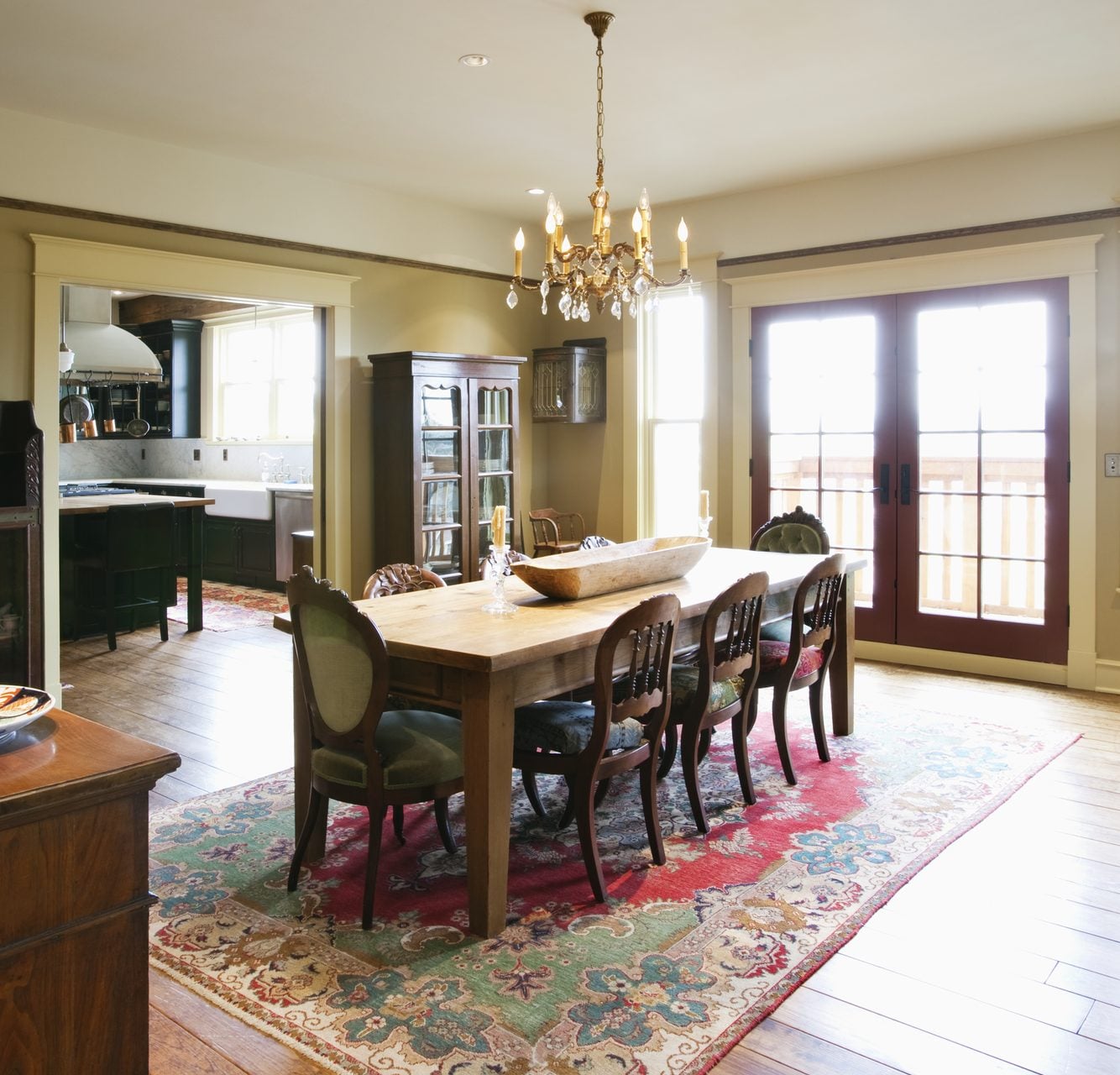 Bright dining room with a wooden table in a North Pittsburgh home