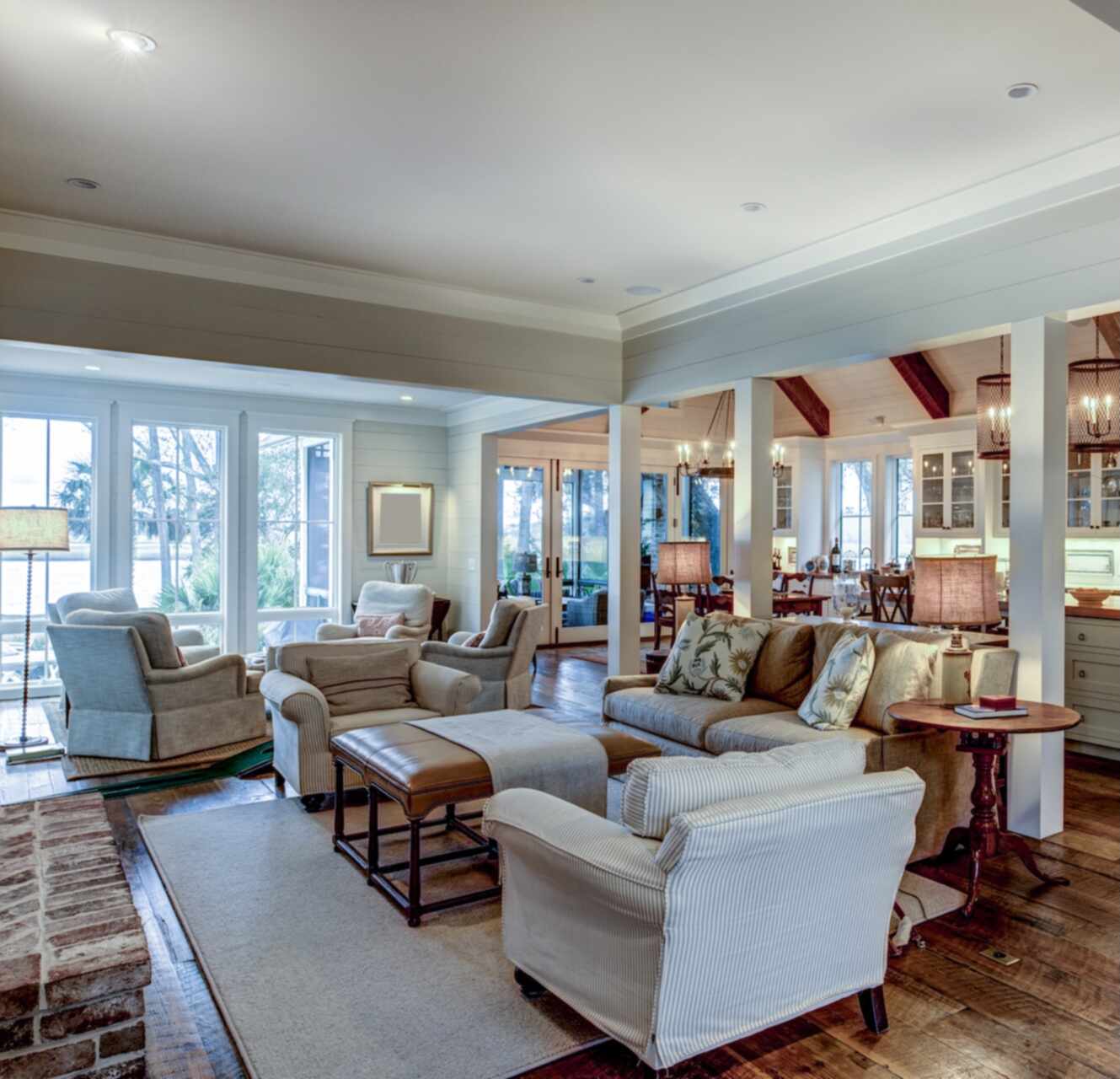 Open-concept great room in a new construction luxury home