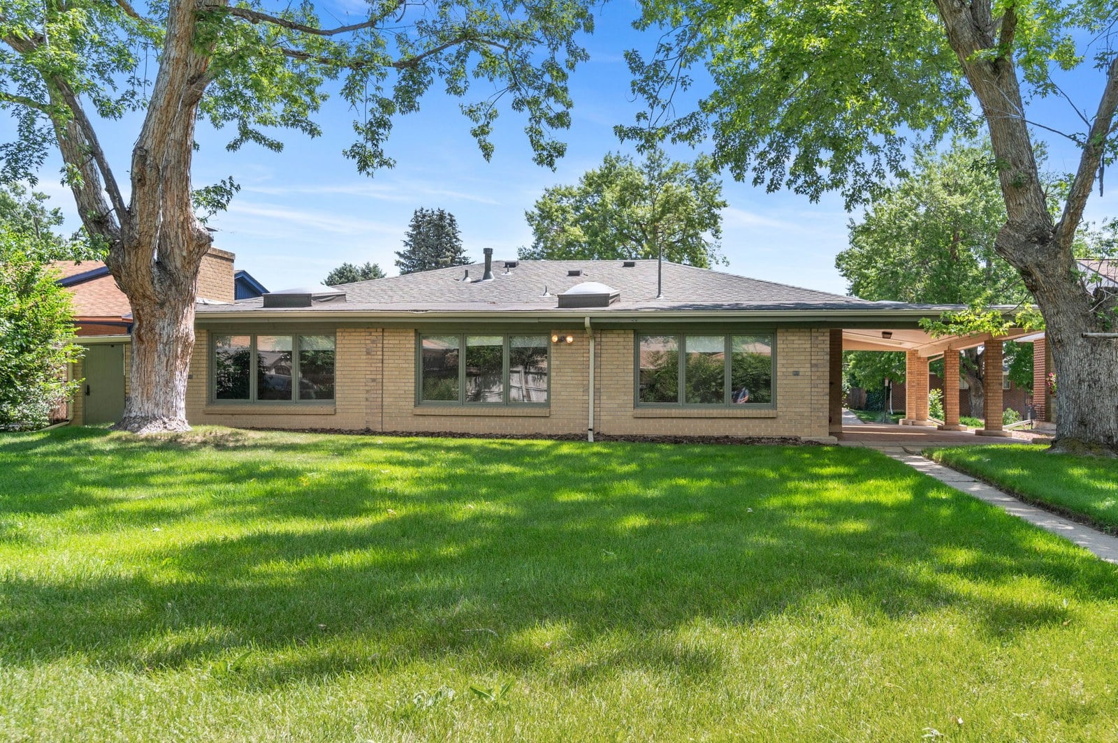 Backyard with mature trees at a Berkeley Denver home | FORM at Compass