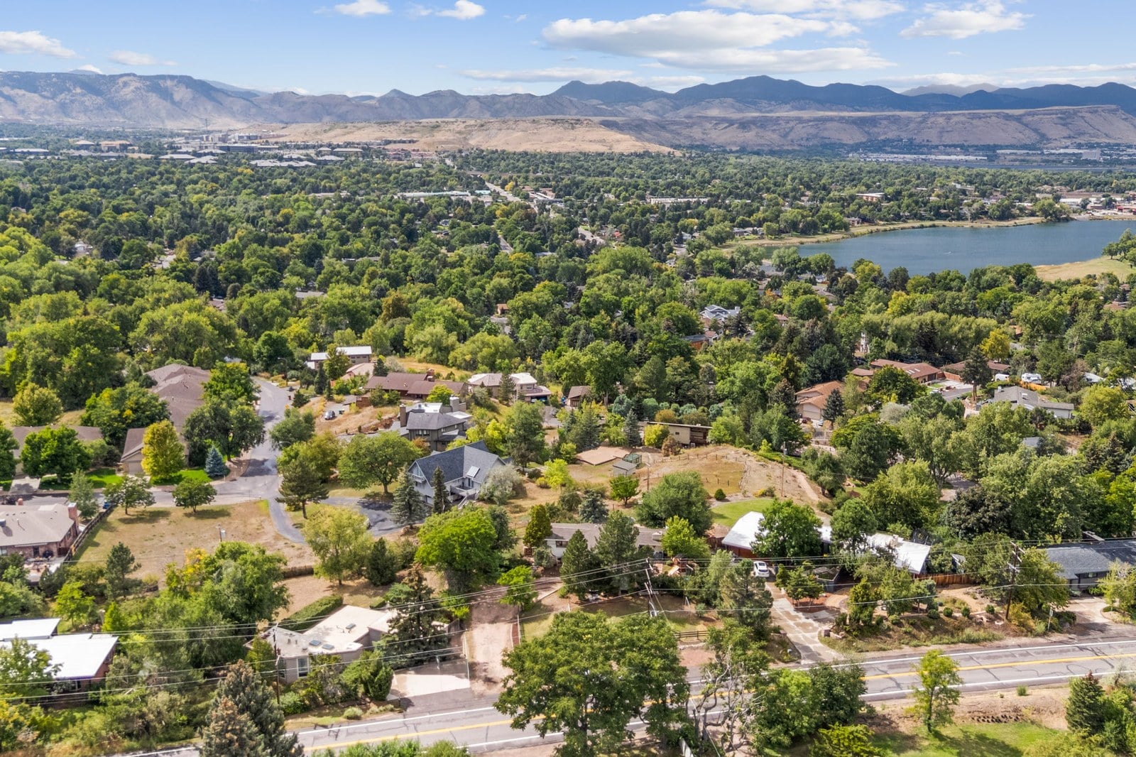Denver neighborhood aerial near a lake | FORM at Compass
