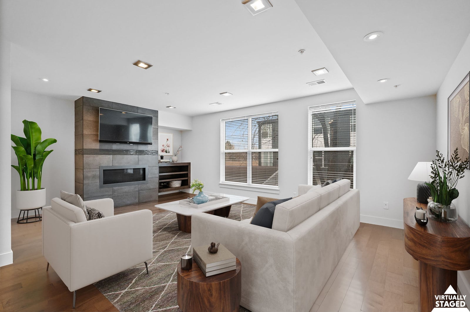 Bright modern living room in a Denver home for buyers relocating from San Diego