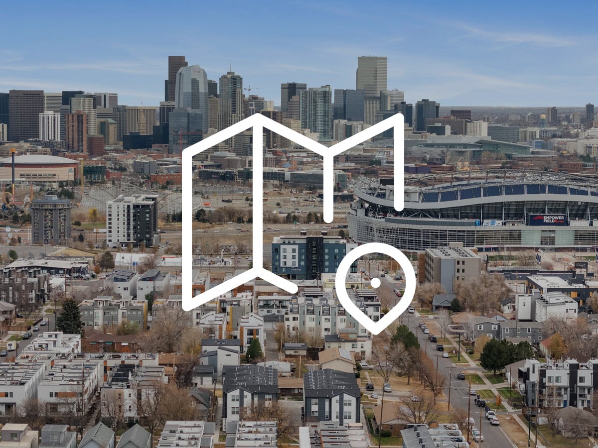 Denver skyline and central neighborhoods from above, illustrating which Denver neighborhoods feel most similar to Dallas neighborhoods
