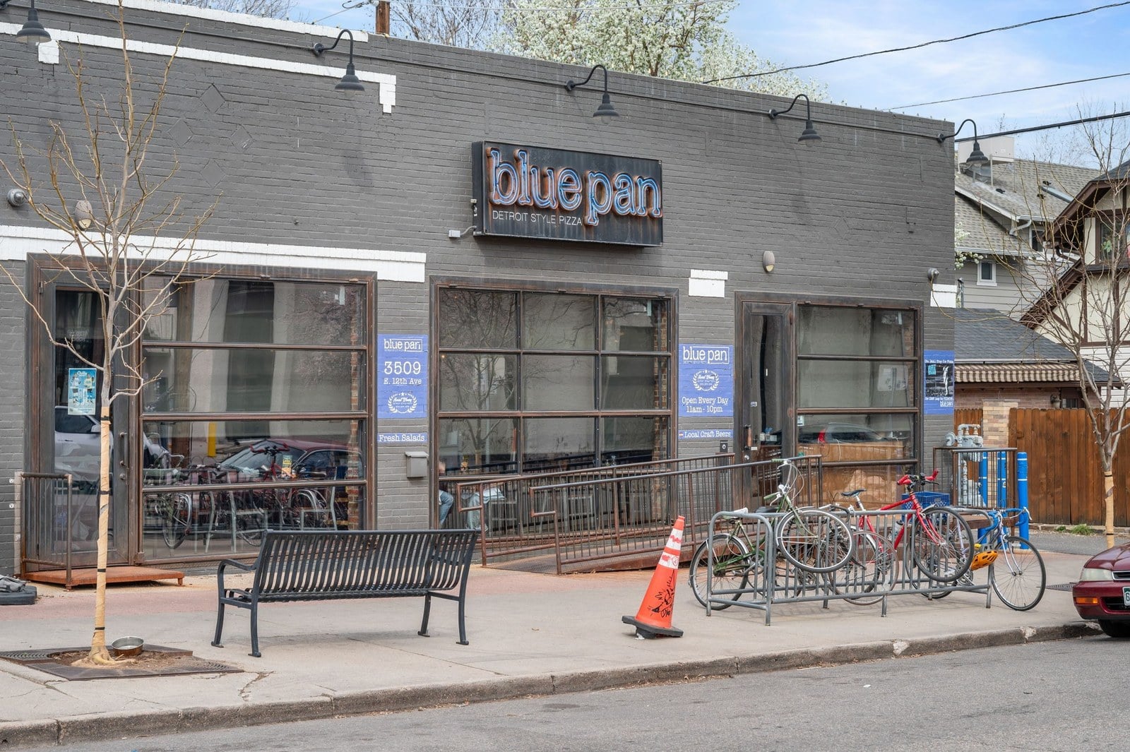 Coffee shop with bikes out front in a walkable Denver neighborhood