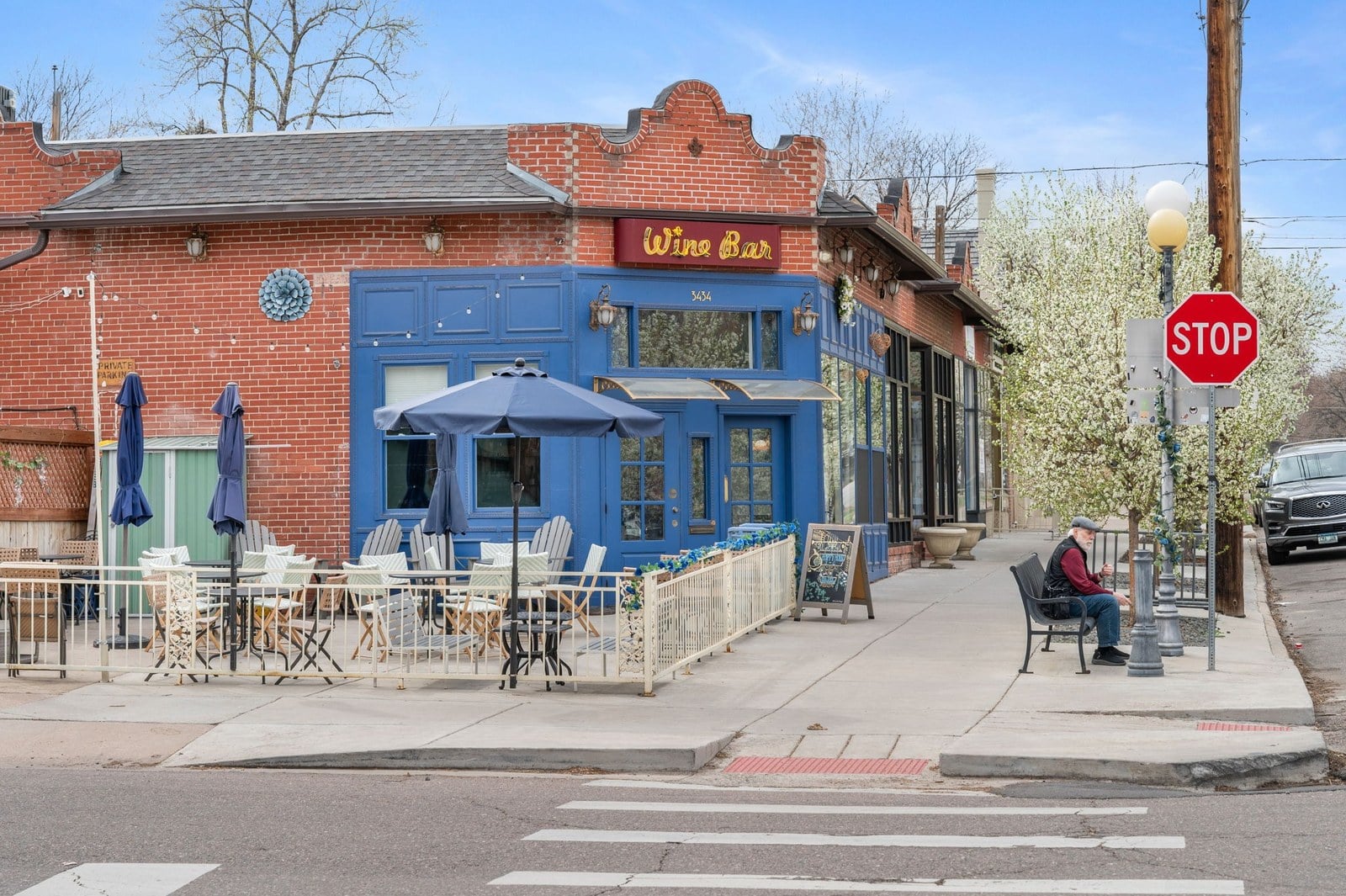 Restaurant patio on a walkable Denver commercial street