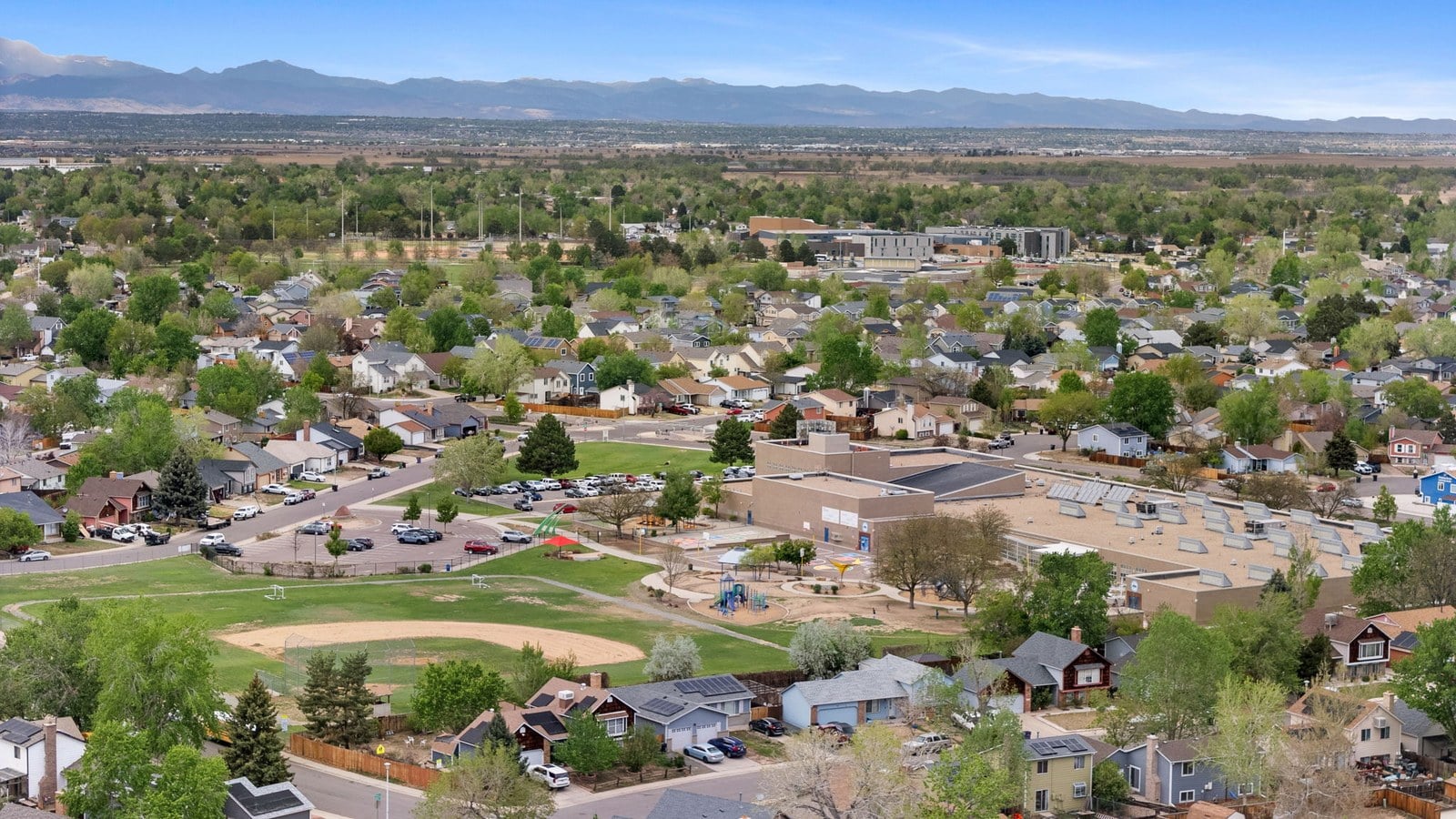 Golden, Colorado residential neighborhood with a park and mountain views