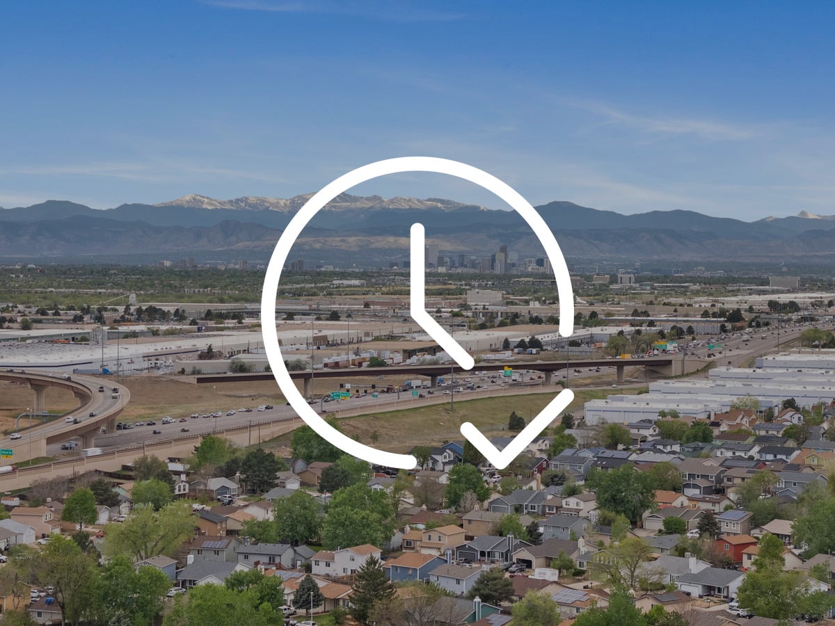 Aerial view of Golden, Colorado with the Front Range foothills beyond, illustrating how long it takes to sell a home in Golden