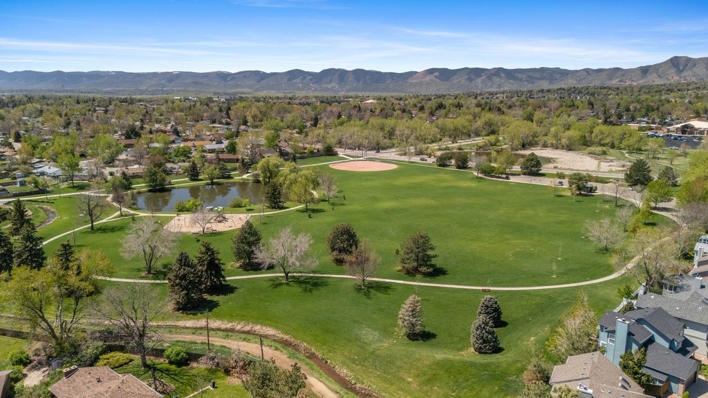 Open lawns and walking paths at Washington Park in Denver seen from above