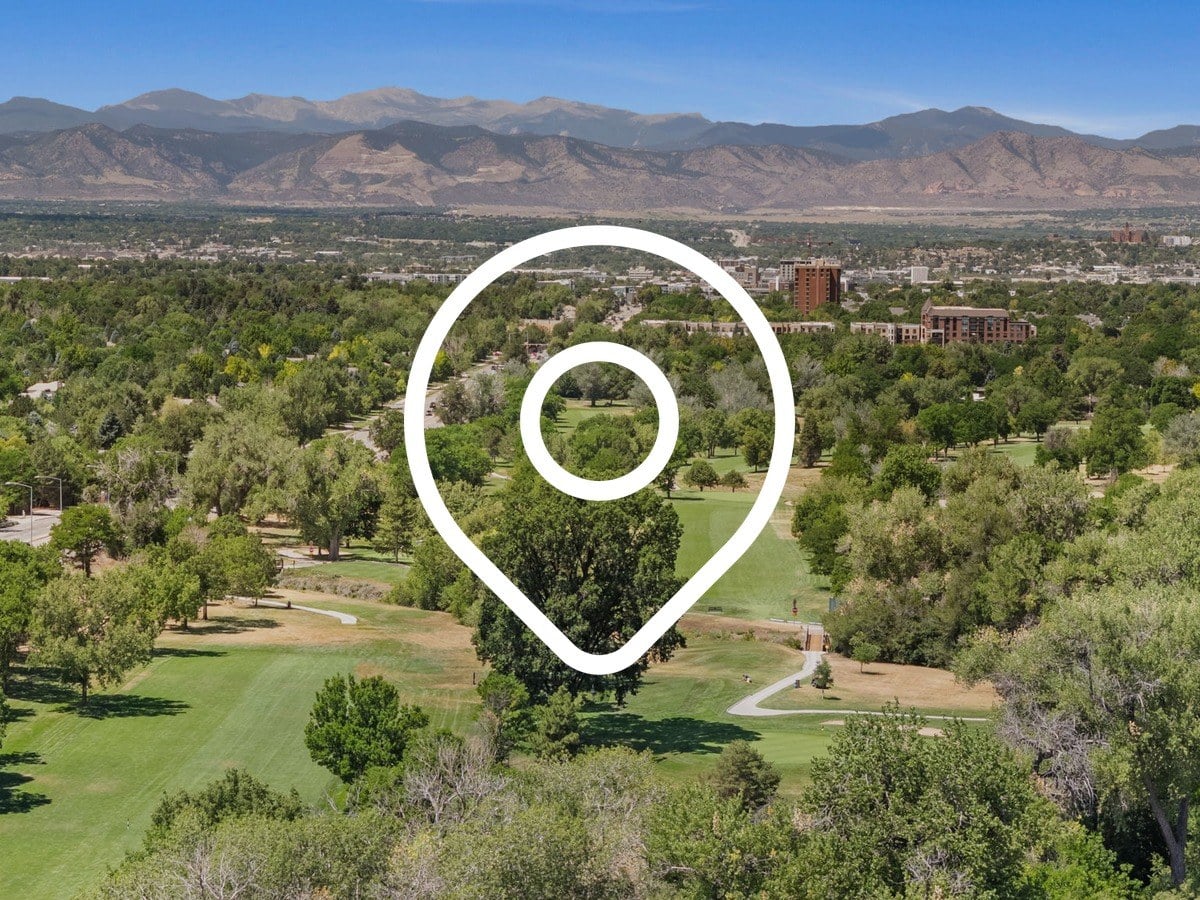 Aerial view of the Wellshire neighborhood and Wellshire Golf Course in south Denver, Colorado