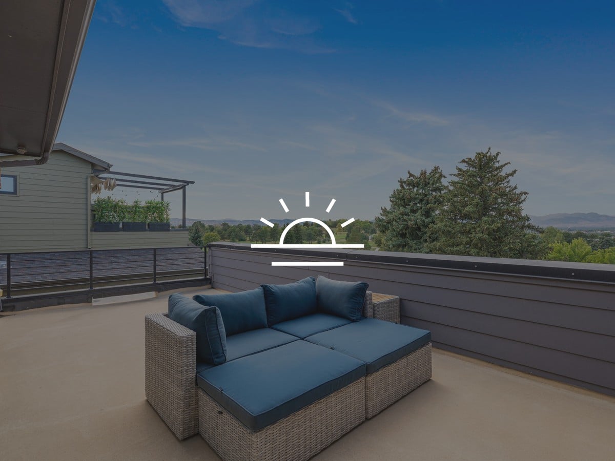 Rooftop deck with Front Range and Willis Case Golf Course views at 4683 W 50th Pl, Regis Denver townhome