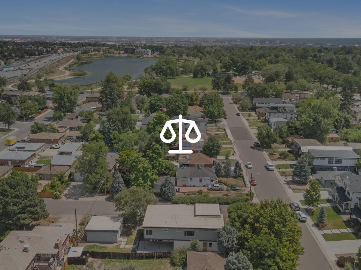 Aerial view of Berkeley Lake Park and the Berkeley neighborhood of Denver, Colorado, August 2026 market update