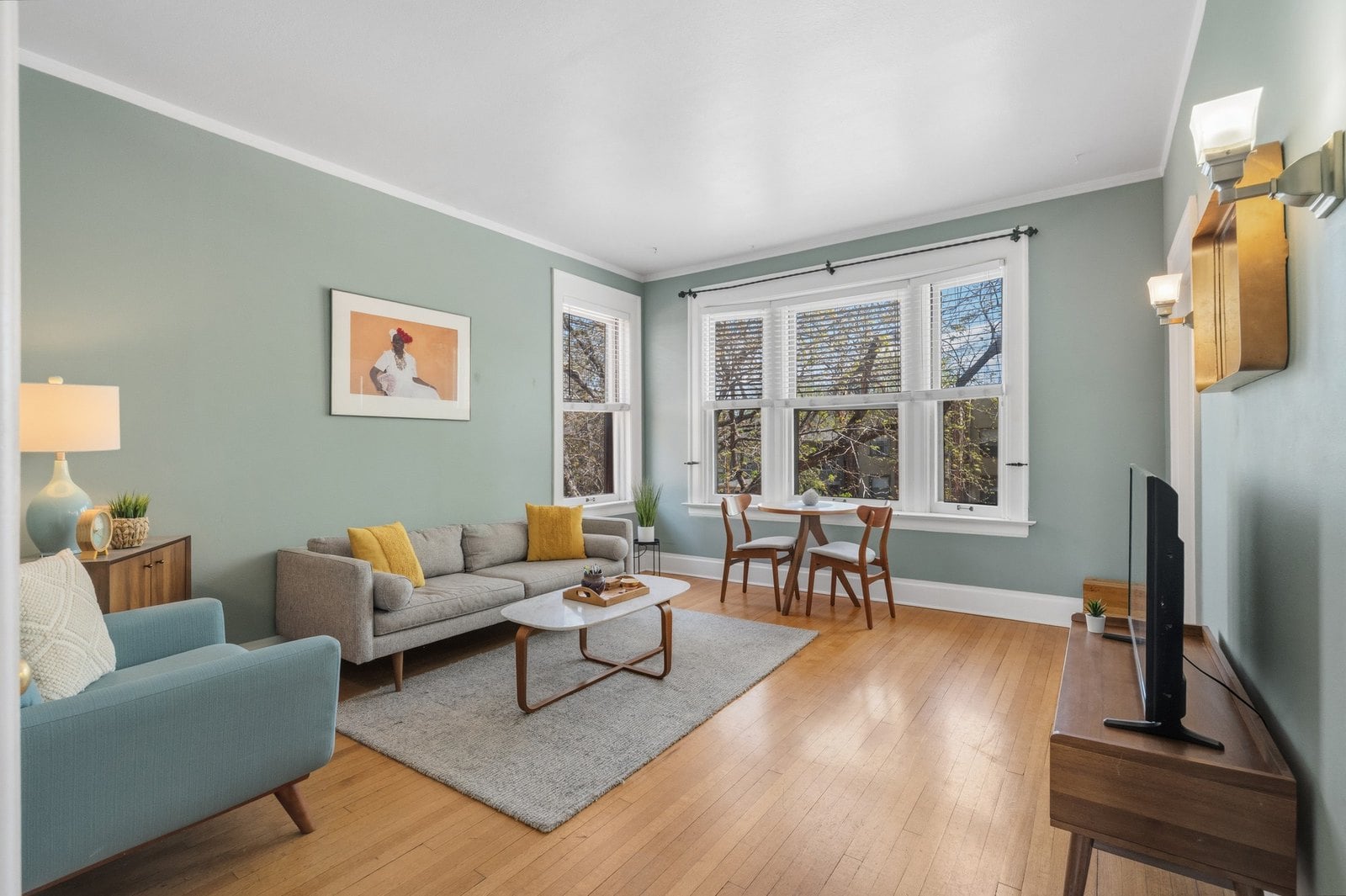 Living room with hardwood floors in a Denver-area home for sale