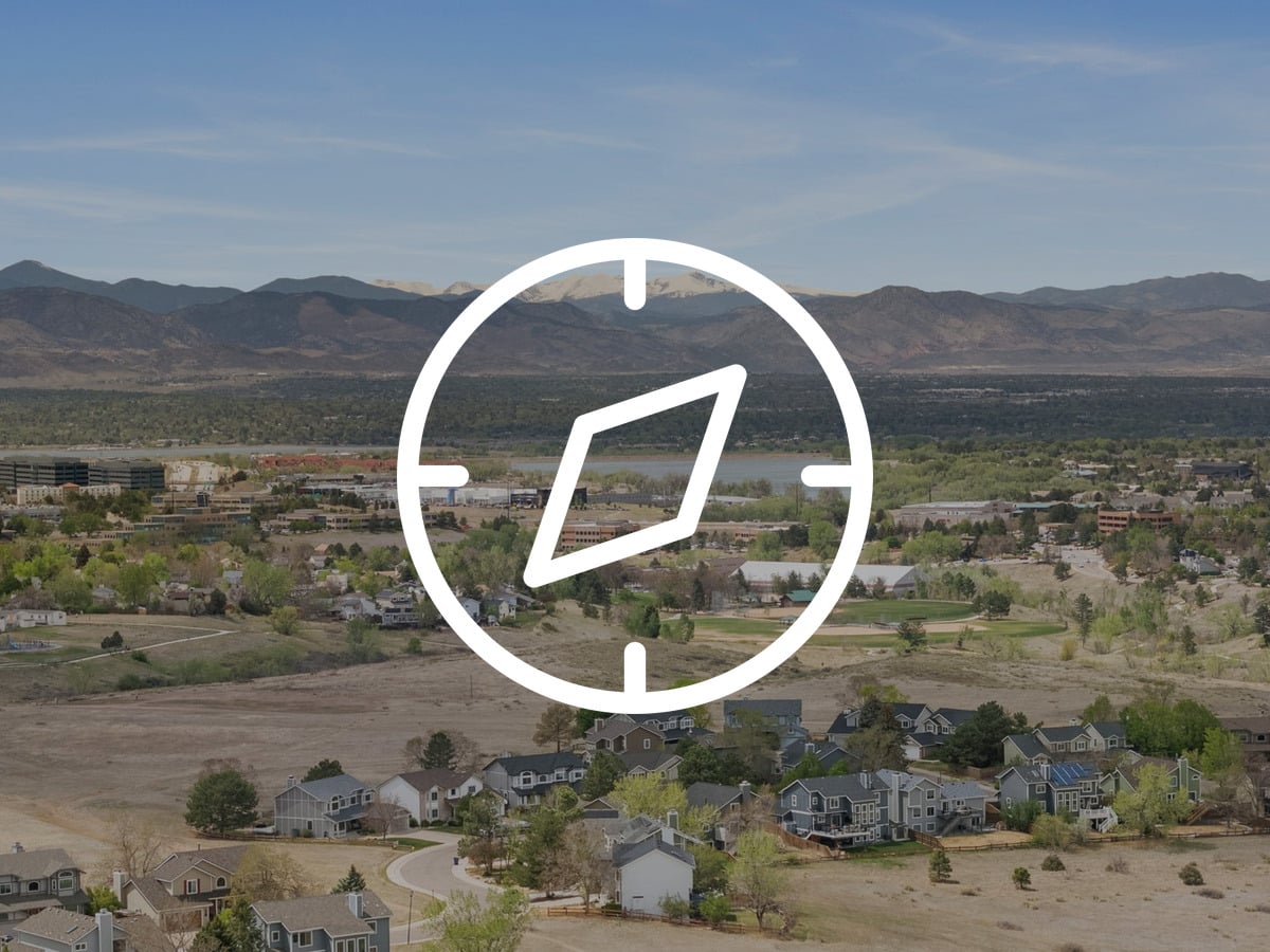 Denver suburbs compared with Dallas suburbs, aerial view of Highlands Ranch toward the foothills