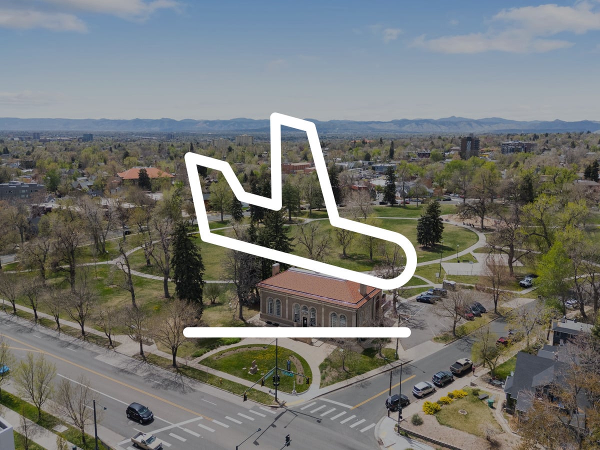 Buying a Denver home from Seattle: aerial of a west Denver park with mountain views near Sloan's Lake