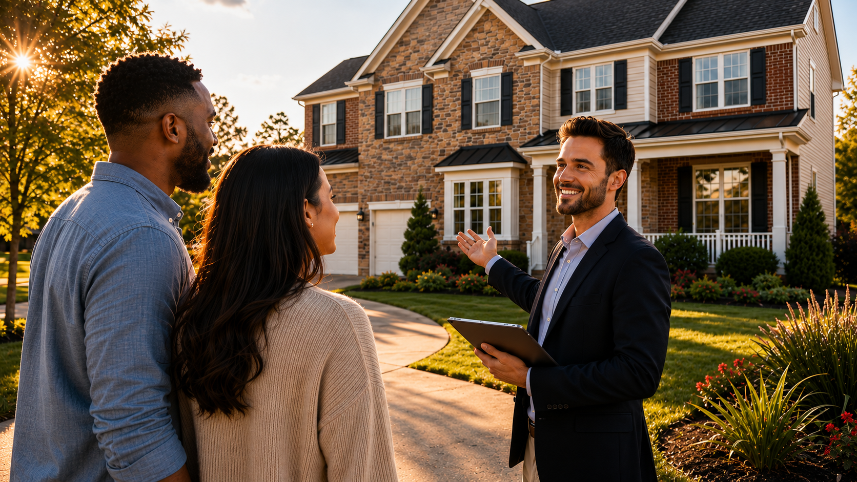 Real estate agent showing a home to a couple